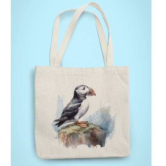 Puffin op een Rock Waterverf Tote Bag