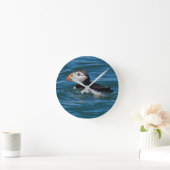 Puffin op zee faux canvas met acrylafdruksleutel ronde klok (Huis)