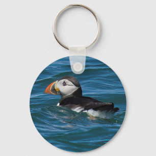 Puffin op zee faux canvas met acrylafdruksleutel sleutelhanger