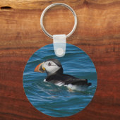 Puffin op zee faux canvas met acrylafdruksleutel sleutelhanger (Voorkant)