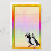 Puffin Pair Colorful Aurora Fine Lond Stationery Briefpapier (Voorkant / Achterkant)