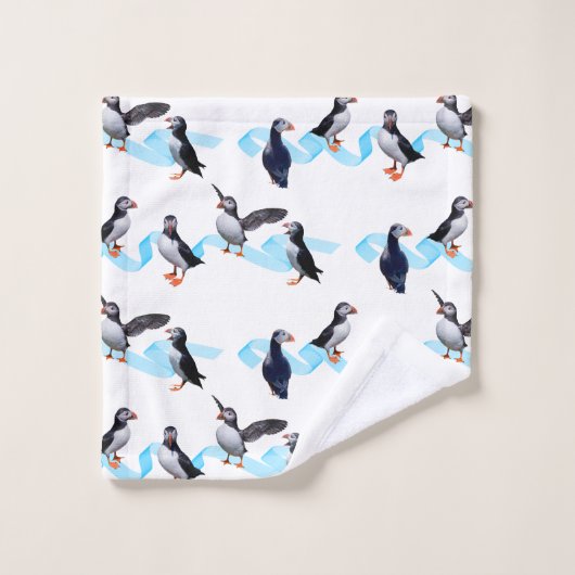 Puffin Party Bathroom Towel set Bad Handdoek (Wasdoekje)