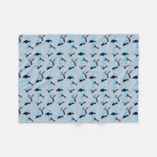 Puffin Party Fleece Blanket (lichtblauw) (Voorkant (Horizontaal))