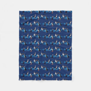 Puffin Party Fleece Blanket (marine) Deken