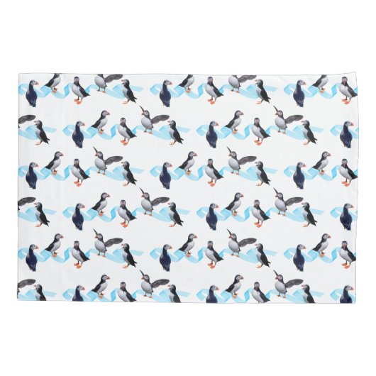 Puffin Party Pillowcase (kleur kiezen) Kussensloop (Achterkant-Links)