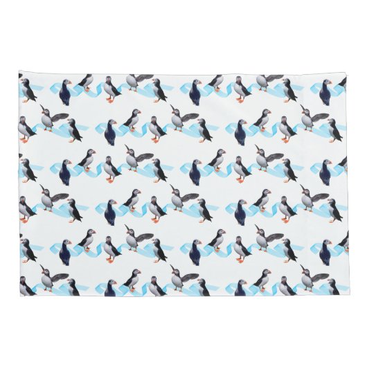 Puffin Party Pillowcase (kleur kiezen) Kussensloop (Achterkant-Rechts)