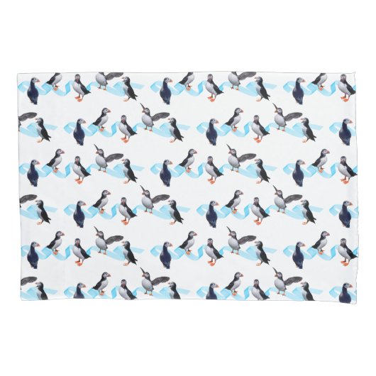Puffin Party Pillowcase (kleur kiezen) Kussensloop (Voorkant-Links)