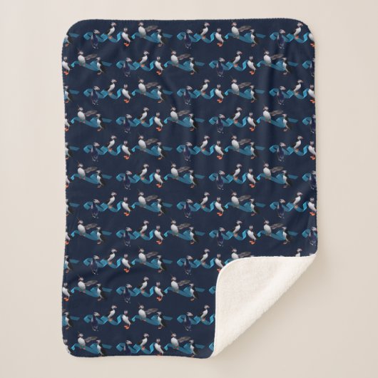 Puffin Party Sherpa Blanket (marine) Sherpa Deken (Voorkant)