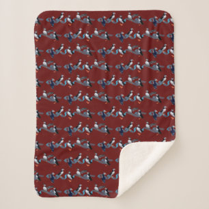 Puffin Party Sherpa Dekbed (Burgundy) Deken