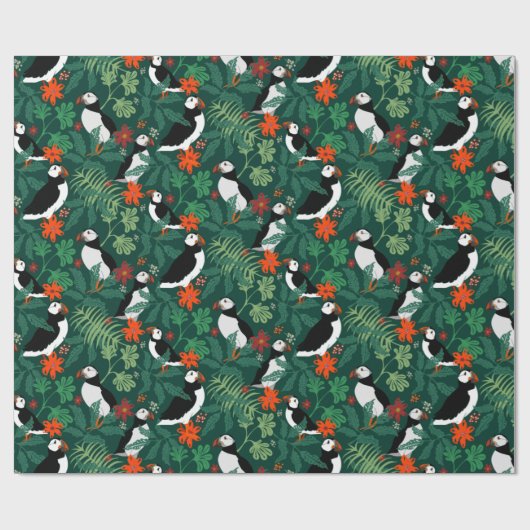 Puffin Pattern Lush Green Cadeaupapier (Vlak)