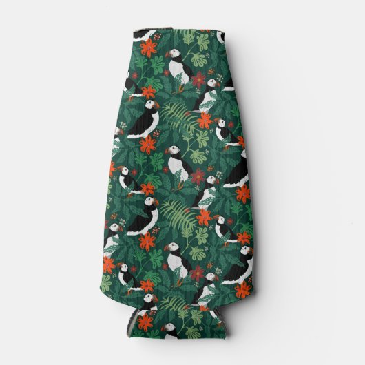 Puffin Pattern Lush Green Flesjeskoeler (Voorkant)