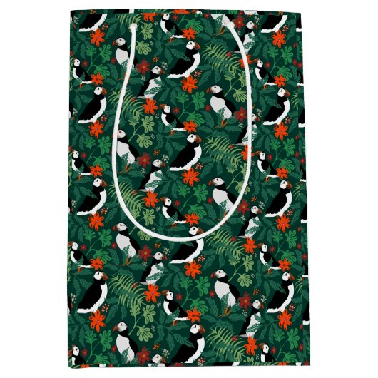 Puffin Pattern Lush Green Medium Cadeauzakje (Voorkant)