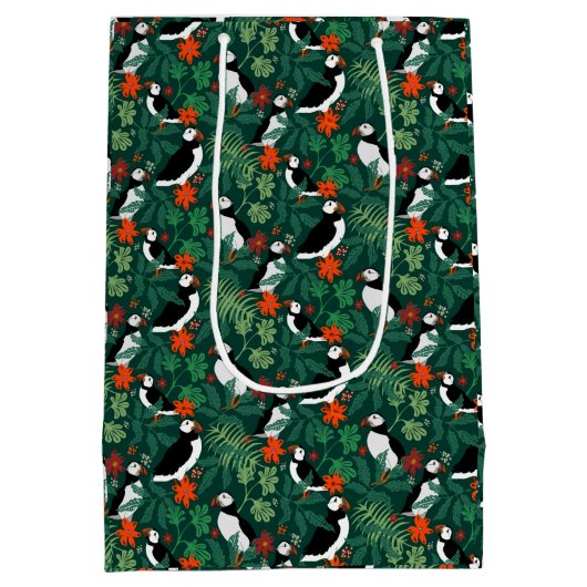 Puffin Pattern Lush Green Medium Cadeauzakje (Achterkant)