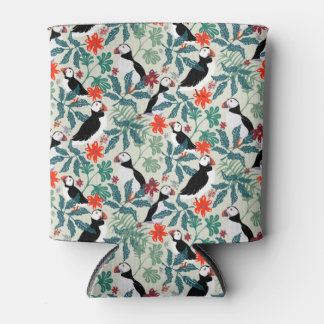 Puffin Pattern Warm Beige Blikjeskoeler