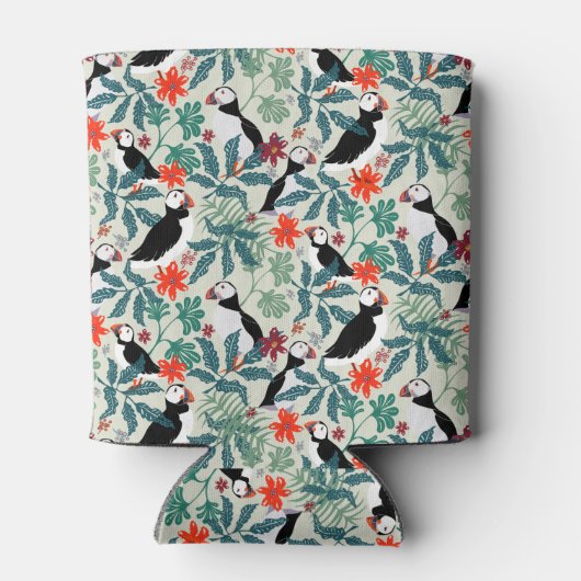 Puffin Pattern Warm Beige Blikjeskoeler (Achterkant)