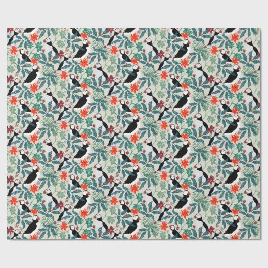 Puffin Pattern Warm Beige Cadeaupapier (Vlak)