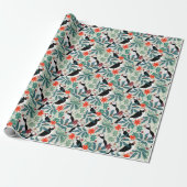 Puffin Pattern Warm Beige Cadeaupapier (Uitgerold)