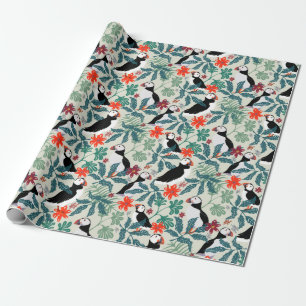 Puffin Pattern Warm Beige Cadeaupapier
