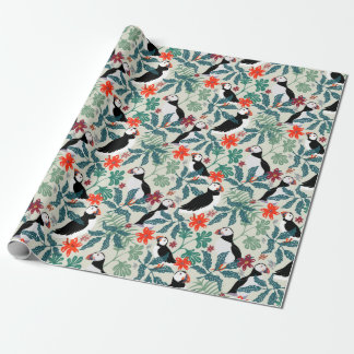 Puffin Pattern Warm Beige Cadeaupapier