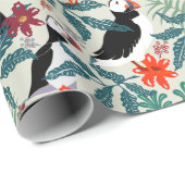 Puffin Pattern Warm Beige Cadeaupapier (Rol Hoek)