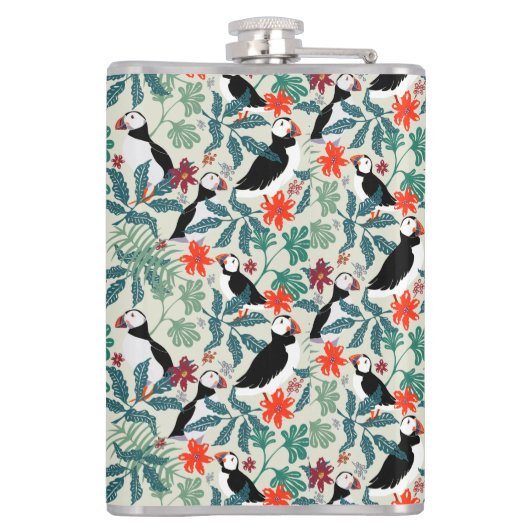 Puffin Pattern Warm Beige Heupfles (Achterkant)