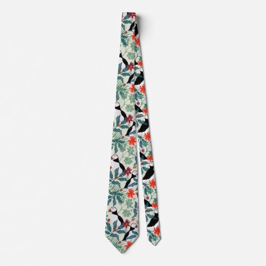 Puffin Pattern Warm Beige Stropdas (Voorkant)