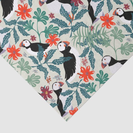 Puffin Pattern Warm Beige Tissuepapier (Detail)