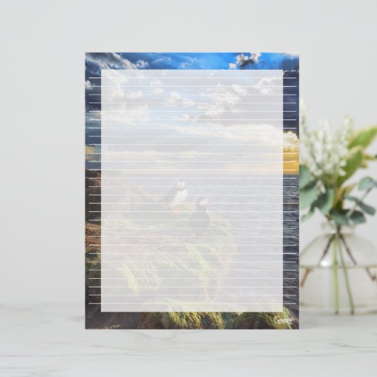 Puffin Rock Lined - 8.5" x 11" briefpapier blad (Staand voorkant)
