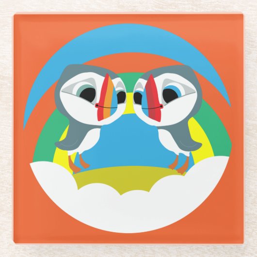 Puffin Rocks Glazen Onderzetter (Voorkant)