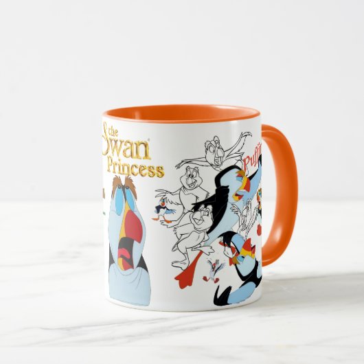 Puffin-schets Mok met gekleurde rand en handvat (Voorkant rechts)