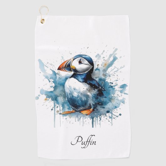 Puffin Splash, aangepast Golfhanddoek (Voorkant)