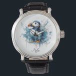Puffin Splash, aangepast Horloge<br><div class="desc">Vertel de tijd met een vleugje grillige charme! Ons "Puffin Splash" horloge is voorzien van een heerlijke papegaaiduiker in een cool blauw waterverf ontwerp, waardoor het een uniek en kunstzinnig uurwerk is. Dit stijlvolle horloge is een perfecte manier om persoonlijkheid en een vleugje kleur toe te voegen aan uw dagelijkse...</div>