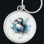 Puffin Splash, aangepast Sleutelhanger<br><div class="desc">Draag uw sleutels met een vleugje charme aan de kust! Onze "Puffin Splash"-sleutelhanger heeft een heerlijke papegaaiduiker in een koel blauw waterverf-ontwerp, waardoor het een stijlvol en uniek accessoire is voor uw sleutels, rugzak of tas. Het is een kleine manier om een vleugje persoonlijkheid te brengen, waar je ook gaat....</div>