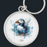 Puffin Splash, aangepast Sleutelhanger<br><div class="desc">Draag uw sleutels met een vleugje charme aan de kust! Onze "Puffin Splash"-sleutelhanger heeft een heerlijke papegaaiduiker in een koel blauw waterverf-ontwerp, waardoor het een stijlvol en uniek accessoire is voor uw sleutels, rugzak of tas. Het is een kleine manier om een vleugje persoonlijkheid te brengen, waar je ook gaat....</div>