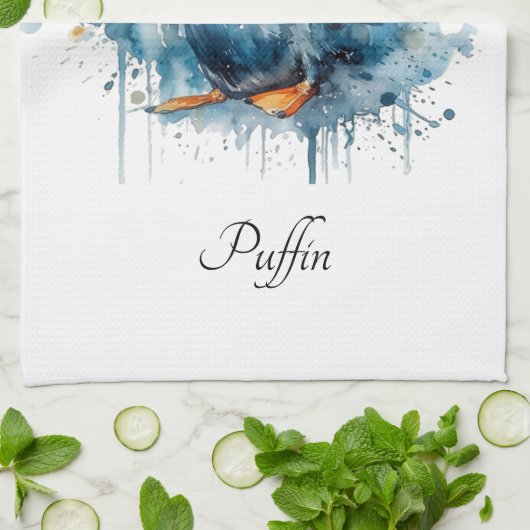 Puffin Splash, aangepast Theedoek (Gevouwen)