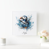 Puffin Splash, aangepast Vierkante Klok (Huis)