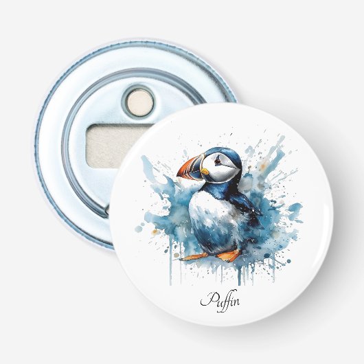 Puffin Splash, op maat Button Flesopener (Voorkant)