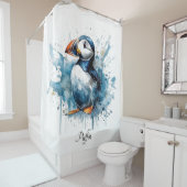 Puffin Splash, op maat Douchegordijn (In situ)