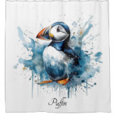 Puffin Splash, op maat Douchegordijn (Voorkant)