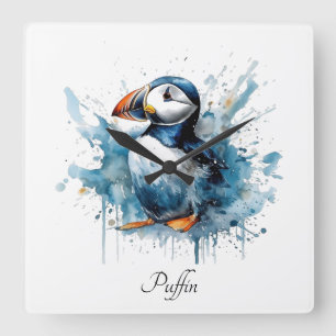 Puffin Splash, op maat gemaakt Vierkante Klok