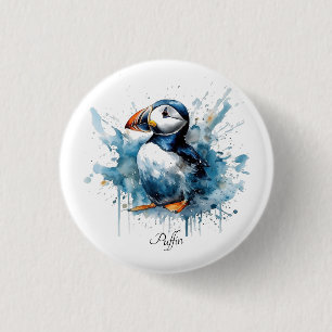 Puffin Splash, op maat Ronde Button 3,2 Cm