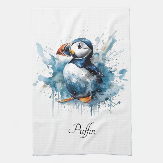 Puffin Splash, op maat Theedoek (Verticaal)