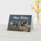 Puffin Verjaardag Groeten Kaart (Gele Bloem)