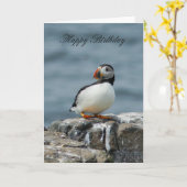 Puffin Verjaardag Wenskaart Kaart (Gele Bloem)