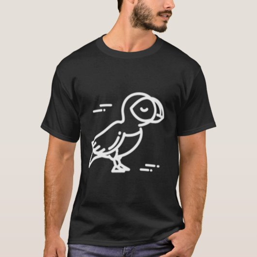 Puffin Vogel Dier Badge Patch Line Outline T-shirt (Voorkant)