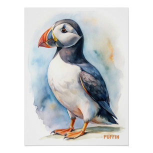 Puffin vogel waterverf schilderij briefkaart perfect poster
