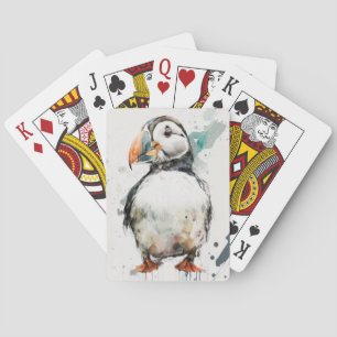 Puffin Vogelportret Dierlijke Schilderij Wildlife  Pokerkaarten