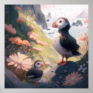 Puffin Vogelportret Dierlijke Schilderij Wildlife Poster