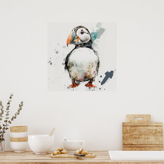 Puffin Vogelportret Dierlijke Schilderij Wildlife  Poster (Keuken)