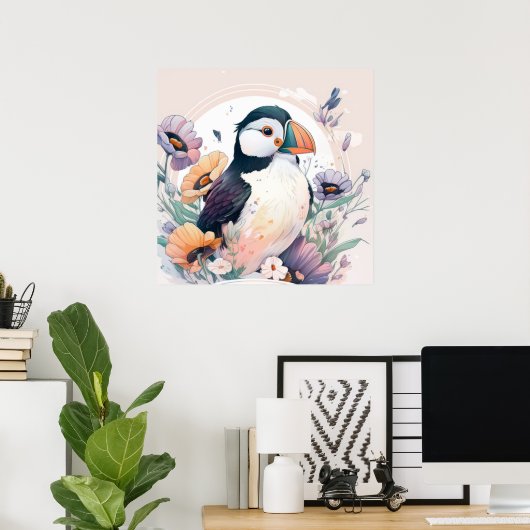 Puffin Vogelportret Dierlijke Schilderij Wildlife  Poster (Thuiskantoor)